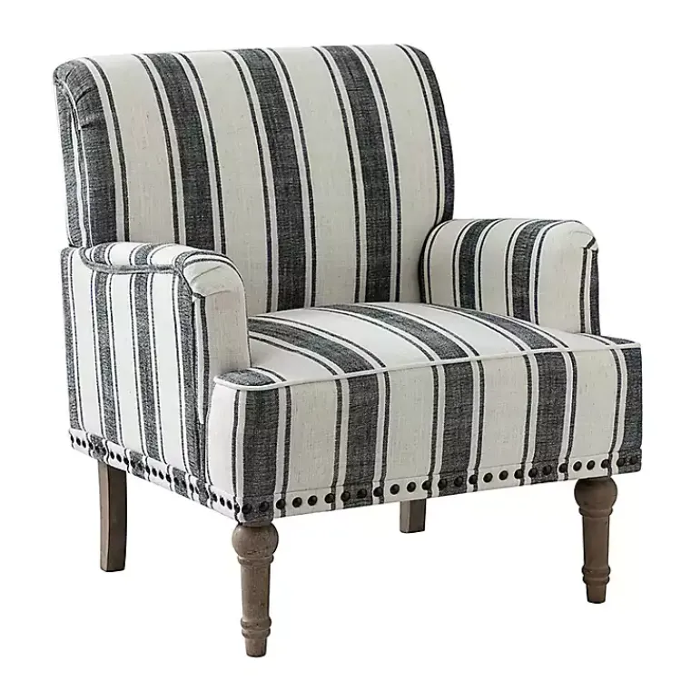 Accent Chairs-Kirklands Home Black White Stripe Upholstered Accent Chair