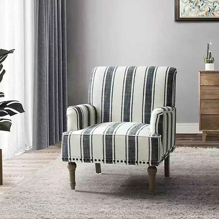 Accent Chairs-Kirklands Home Black White Stripe Upholstered Accent Chair