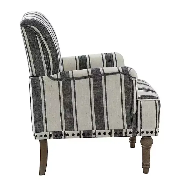 Accent Chairs-Kirklands Home Black White Stripe Upholstered Accent Chair
