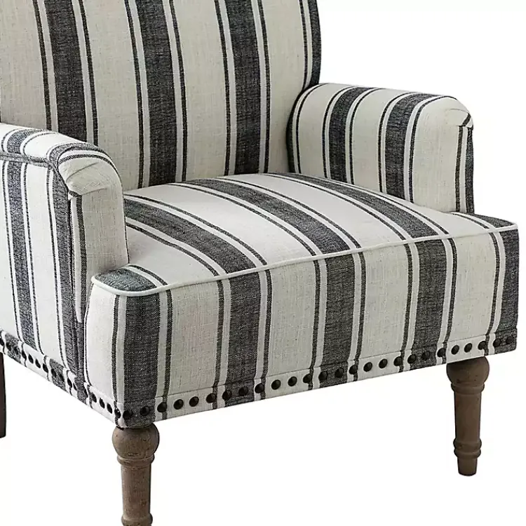 Accent Chairs-Kirklands Home Black White Stripe Upholstered Accent Chair