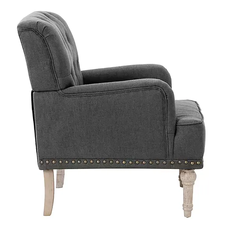 Accent Chairs-Kirklands Home Reginald Charcoal Button Tufted Armchair Gray