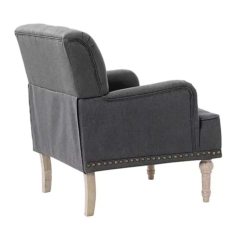 Accent Chairs-Kirklands Home Reginald Charcoal Button Tufted Armchair Gray