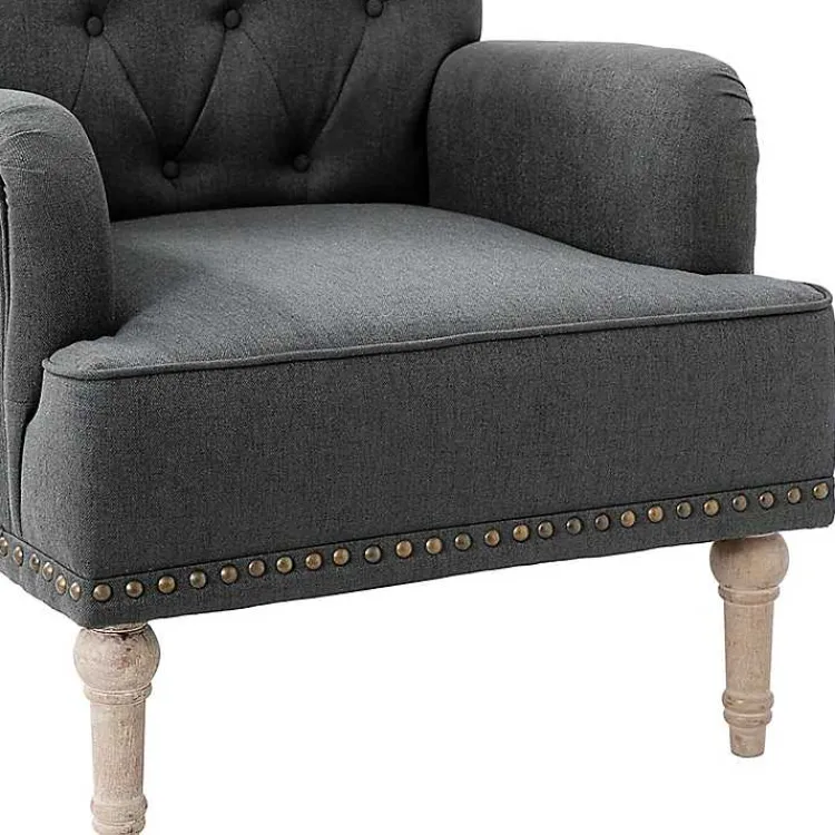 Accent Chairs-Kirklands Home Reginald Charcoal Button Tufted Armchair Gray
