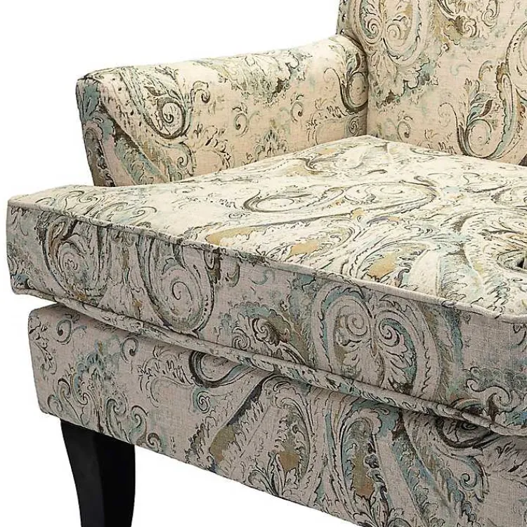Accent Chairs-Kirklands Home Indigo and Yellow Floral Upholstered Accent Chair