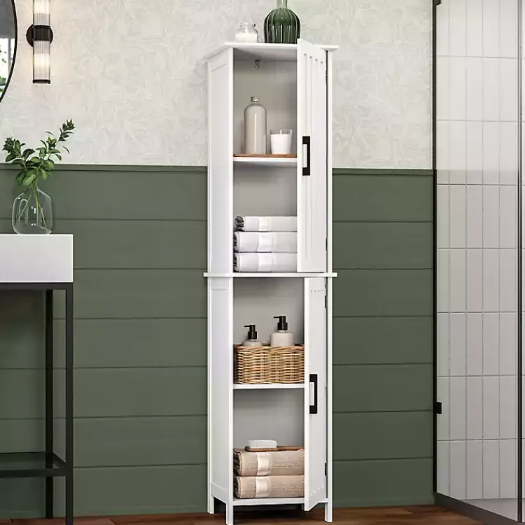 Bathroom Furniture-Kirklands Home Tall Wood 2-Door Storage Cabinet White
