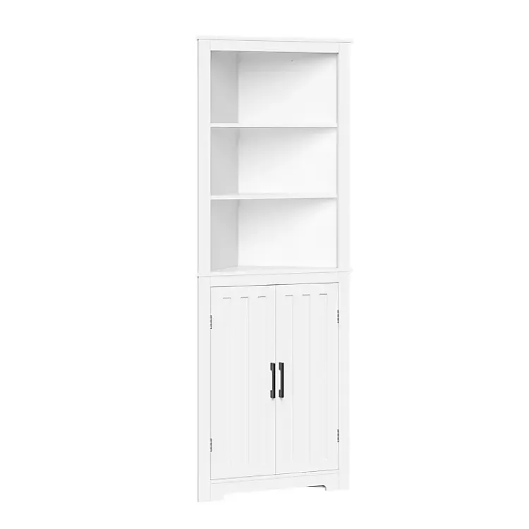 Bathroom Furniture-Kirklands Home Wood 2-Door Corner Storage Cabinet White