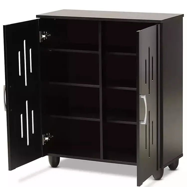 Entryway Furniture-Kirklands Home Wood Cut-Out Shoe Storage Cabinet Black