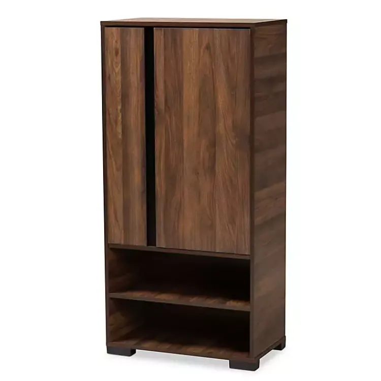Entryway Furniture-Kirklands Home Walnut Asymmetrical Shoe Storage Cabinet Brown