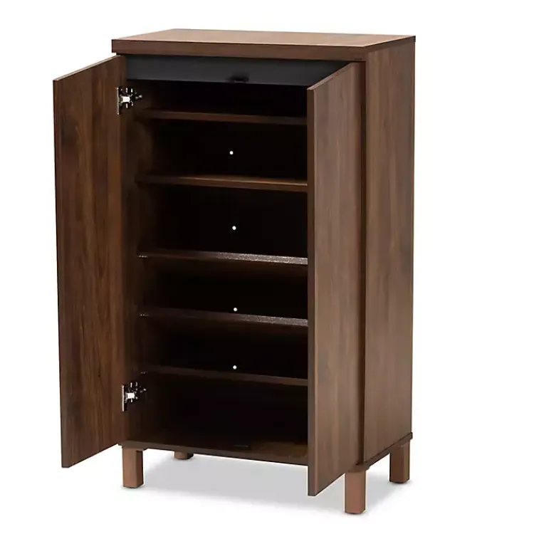 Entryway Furniture-Kirklands Home Walnut Slim Shoe Storage Cabinet Brown