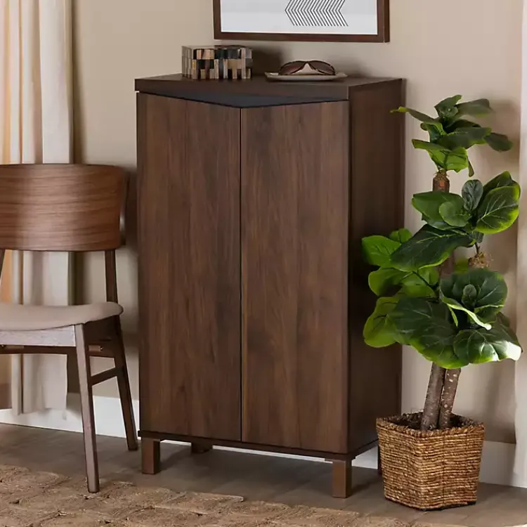 Entryway Furniture-Kirklands Home Walnut Slim Shoe Storage Cabinet Brown