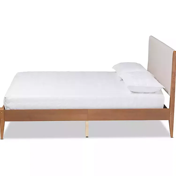 Beds & Headboards-Kirklands Home Tan Upholstered Brown Wood King Platform Bed
