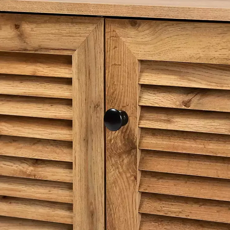 Entryway Furniture-Kirklands Home Oak 3-Door Slatted Shoe Storage Cabinet Brown