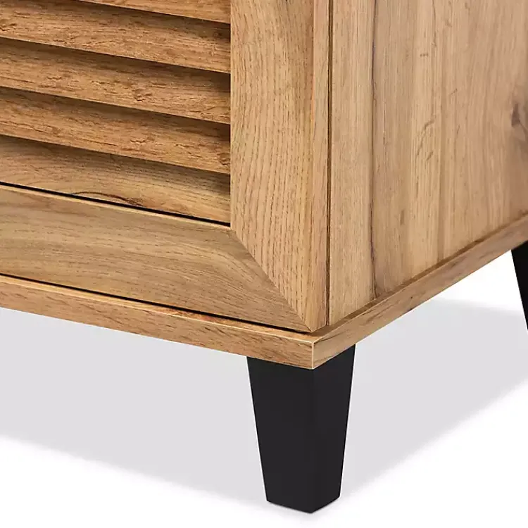 Entryway Furniture-Kirklands Home Oak 3-Door Slatted Shoe Storage Cabinet Brown