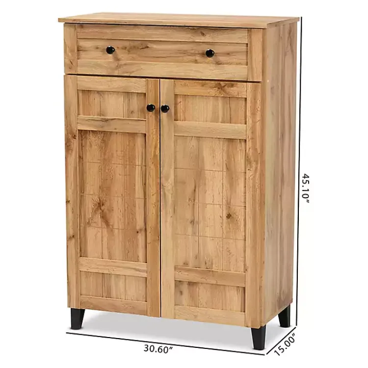Entryway Furniture-Kirklands Home Oak 2-Door Grid Shoe Storage Cabinet Tan