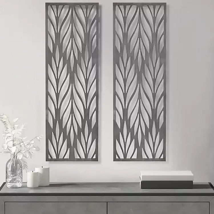 Wall Plaques-Kirklands Home Silver Madison Park Florian Wall Plaques, Set of 2 Gray