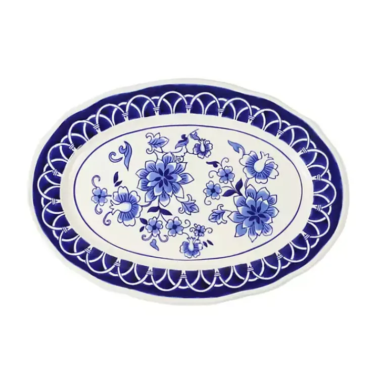 Serving & Entertaining-Kirklands Home Pip Vintage Blue Floral Serving Platter