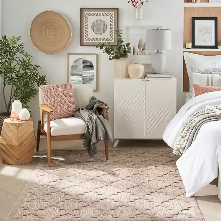 Outdoor Rugs-Kirklands Home Sandstone Natural Trellis Outdoor Area Rug, 4x6