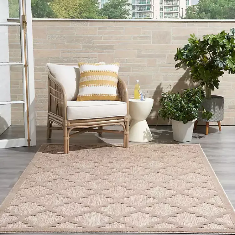 Outdoor Rugs-Kirklands Home Sandstone Natural Trellis Outdoor Area Rug, 4x6