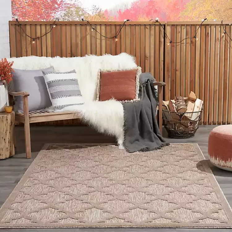 Outdoor Rugs-Kirklands Home Sandstone Natural Trellis Outdoor Area Rug, 4x6