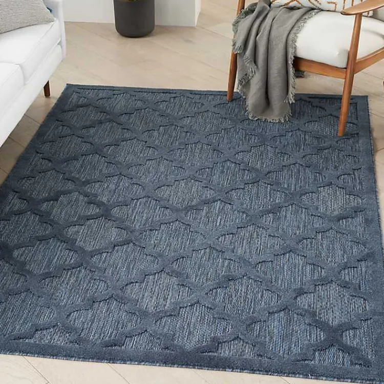 Outdoor Rugs-Kirklands Home Deep Navy Trellis Outdoor Area Rug, 4x6