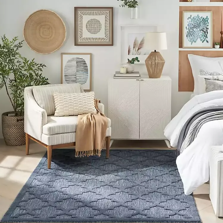 Outdoor Rugs-Kirklands Home Deep Navy Trellis Outdoor Area Rug, 4x6