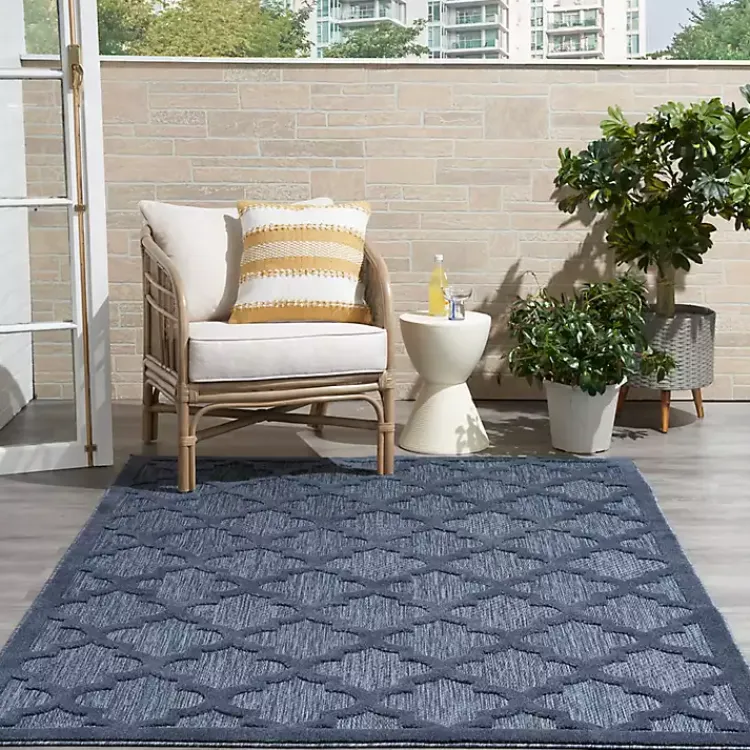 Outdoor Rugs-Kirklands Home Deep Navy Trellis Outdoor Area Rug, 4x6