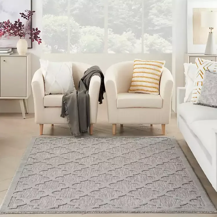 Outdoor Rugs-Kirklands Home Silver Trellis Indoor/Outdoor Area Rug, 5x7 Gray