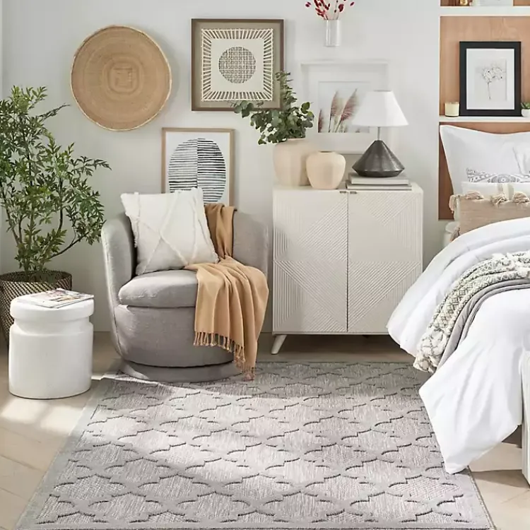 Outdoor Rugs-Kirklands Home Silver Trellis Indoor/Outdoor Area Rug, 5x7 Gray