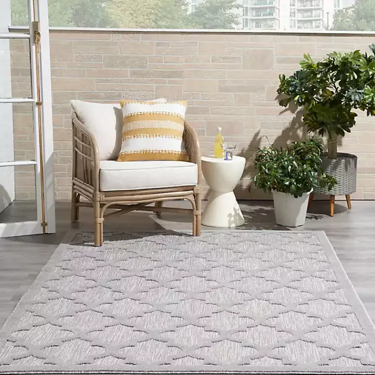 Outdoor Rugs-Kirklands Home Silver Trellis Indoor/Outdoor Area Rug, 5x7 Gray