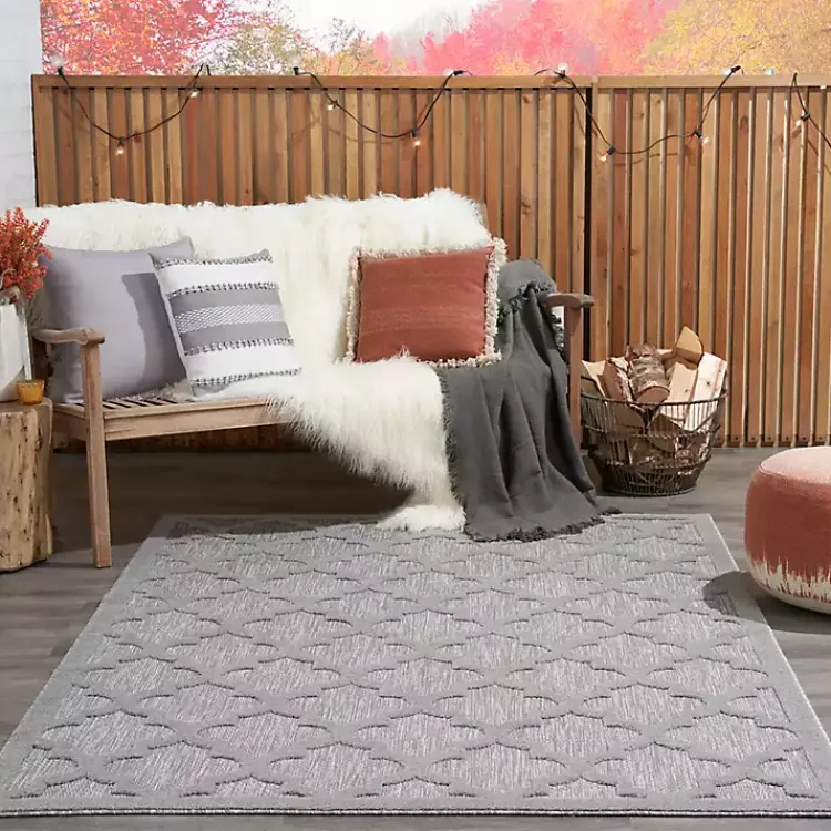 Outdoor Rugs-Kirklands Home Silver Trellis Indoor/Outdoor Area Rug, 5x7 Gray