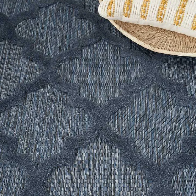 Outdoor Rugs-Kirklands Home Navy Trellis Indoor/Outdoor Area Rug, 6x9 Blue