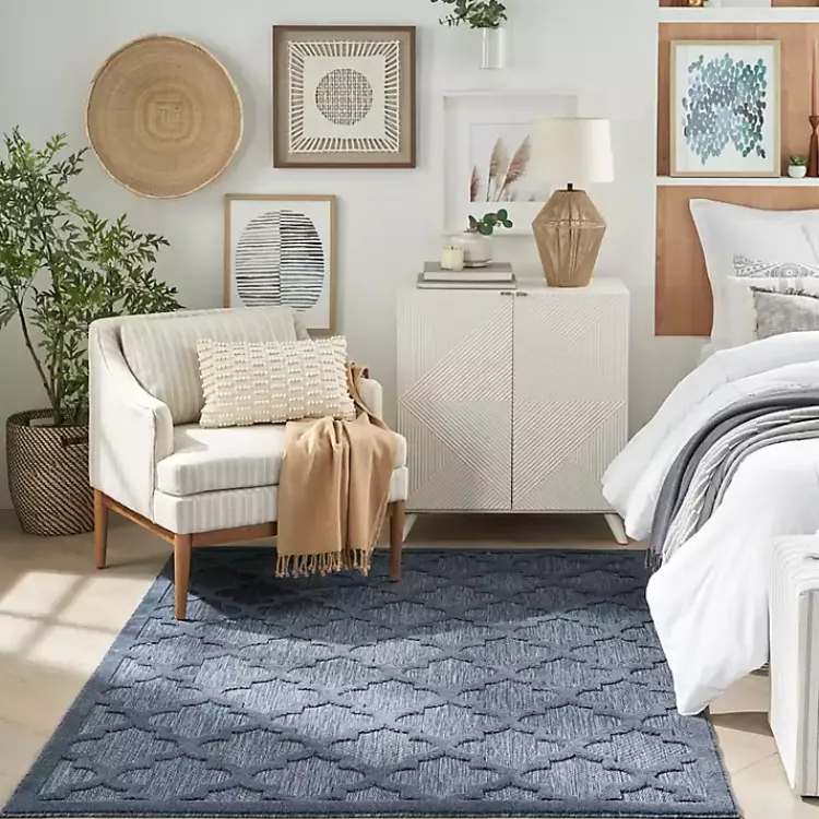 Outdoor Rugs-Kirklands Home Navy Trellis Indoor/Outdoor Area Rug, 6x9 Blue