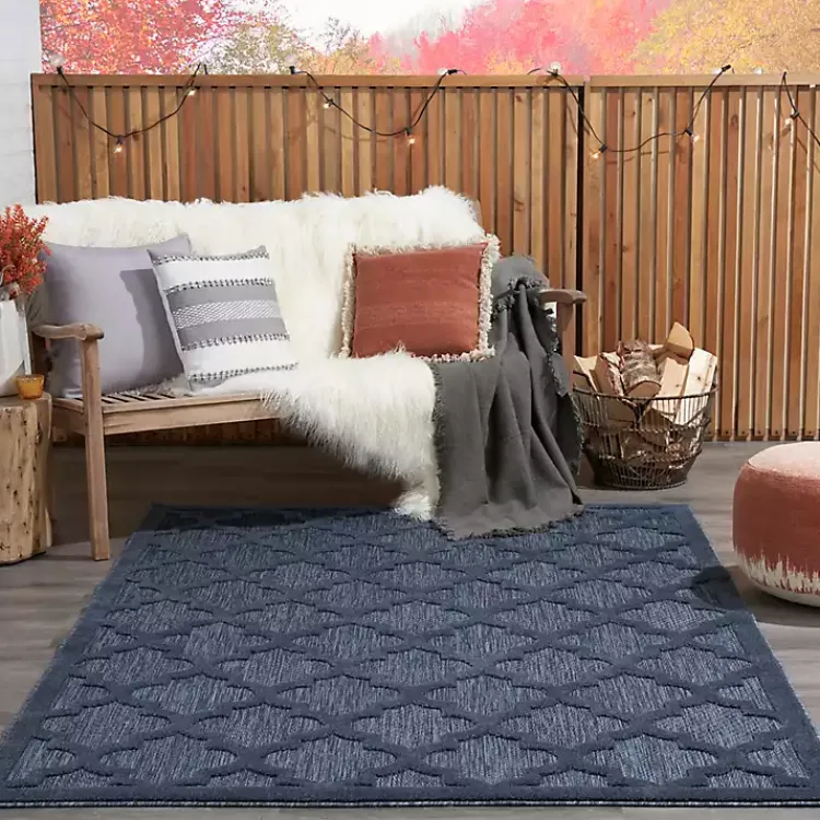 Outdoor Rugs-Kirklands Home Navy Trellis Indoor/Outdoor Area Rug, 6x9 Blue