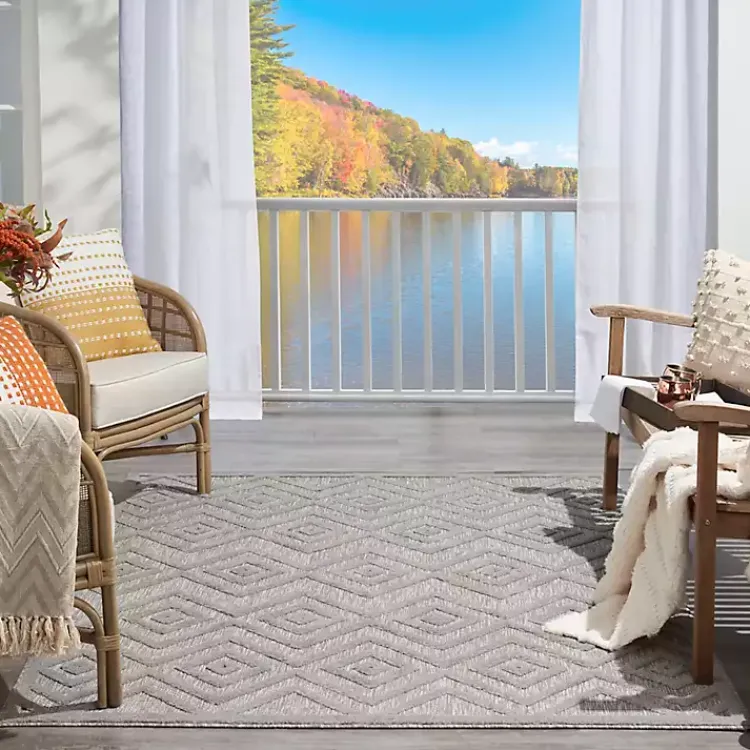 Outdoor Rugs-Kirklands Home Gray Diamond Indoor/Outdoor Area Rug, 4x6 Silver