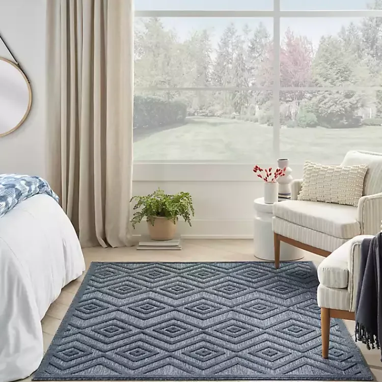 Outdoor Rugs-Kirklands Home Navy Diamond Indoor/Outdoor Area Rug, 4x6 Blue