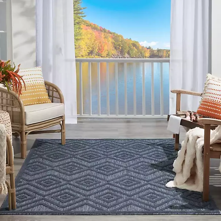 Outdoor Rugs-Kirklands Home Navy Diamond Indoor/Outdoor Area Rug, 4x6 Blue