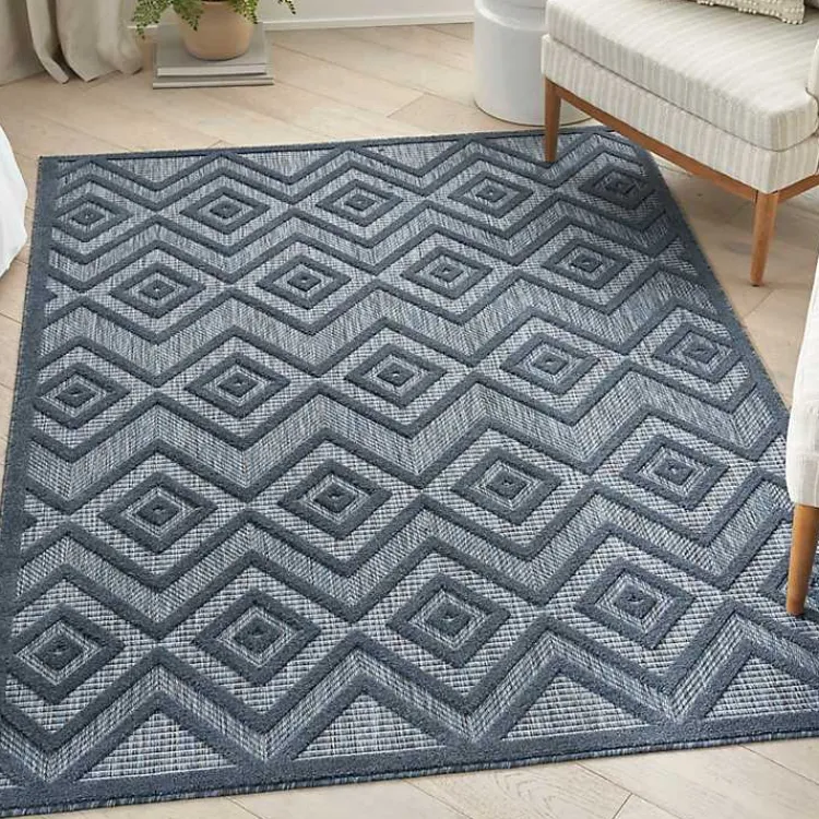 Outdoor Rugs-Kirklands Home Navy Diamond Indoor/Outdoor Area Rug, 5x7 Blue