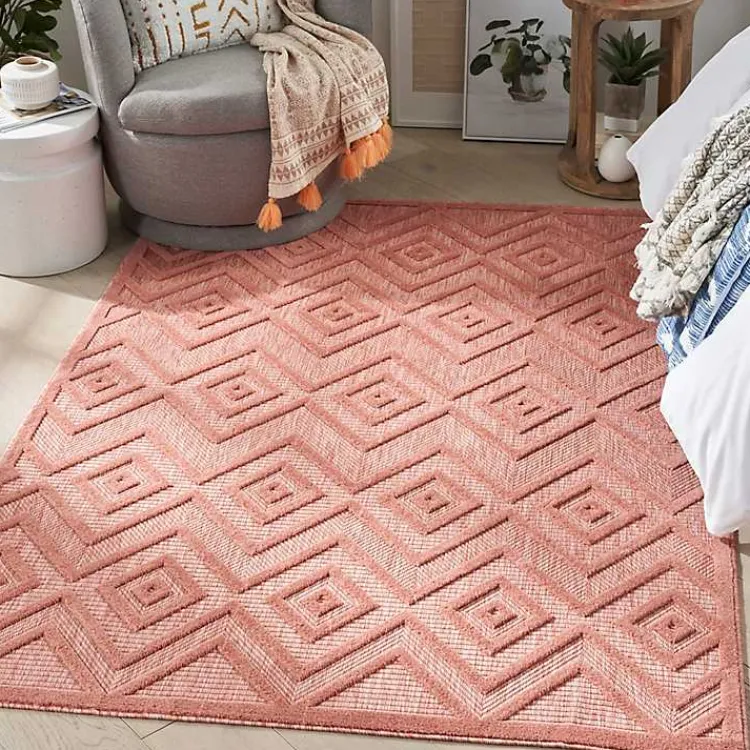 Outdoor Rugs-Kirklands Home Bright Coral Diamond Outdoor Area Rug, 6x9 Orange