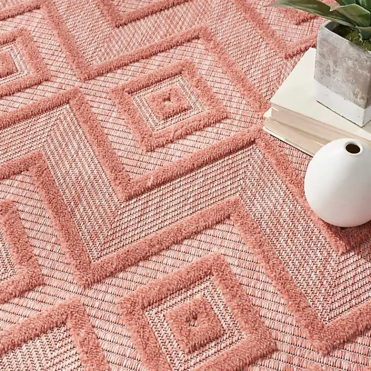 Outdoor Rugs-Kirklands Home Bright Coral Diamond Outdoor Area Rug, 6x9 Orange