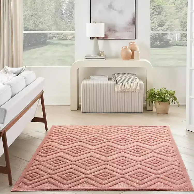 Outdoor Rugs-Kirklands Home Bright Coral Diamond Outdoor Area Rug, 6x9 Orange