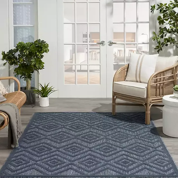 Outdoor Rugs-Kirklands Home Navy Diamond Indoor/Outdoor Area Rug, 6x9 Blue