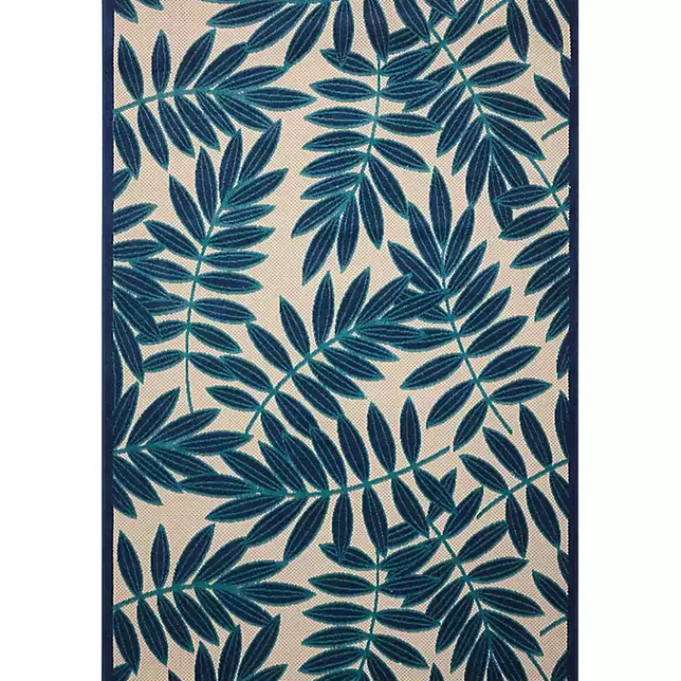 Outdoor Rugs-Kirklands Home Navy Botanical Leaves Outdoor Area Rug, 9x13
