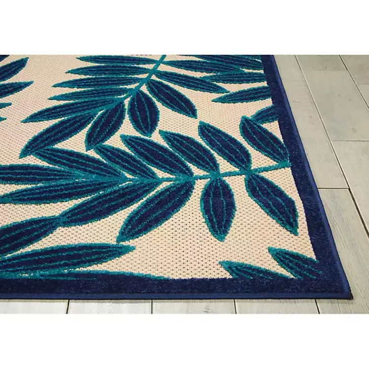 Outdoor Rugs-Kirklands Home Navy Botanical Leaves Outdoor Area Rug, 9x13