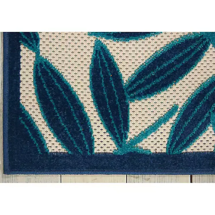 Outdoor Rugs-Kirklands Home Navy Botanical Leaves Outdoor Area Rug, 9x13