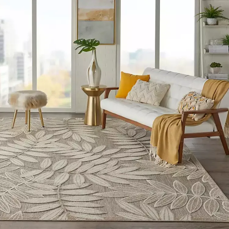 Outdoor Rugs-Kirklands Home Natural Botanical Leaves Outdoor Area Rug, 9x13