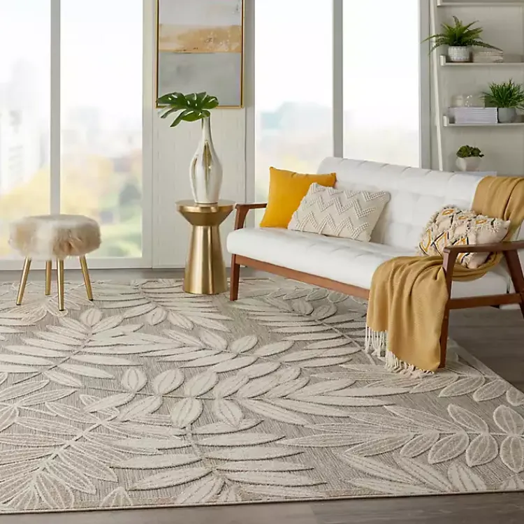 Outdoor Rugs-Kirklands Home Natural Botanical Leaves Outdoor Area Rug, 9x13