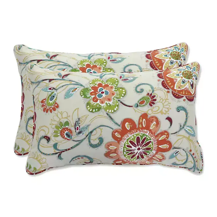 Outdoor Cushions & Pillows-Kirklands Home Lily Paisley Outdoor Lumbar Pillows, Set of 2