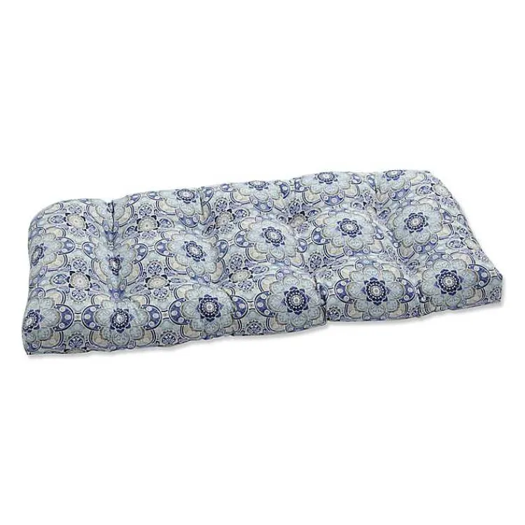 Outdoor Cushions & Pillows-Kirklands Home Emilia Tufted Outdoor Loveseat Cushion Blue
