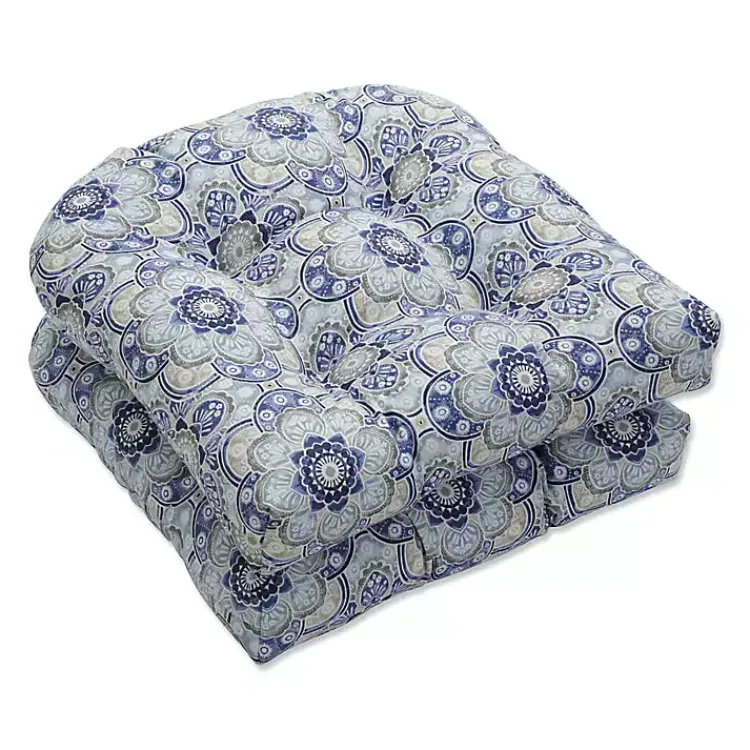 Outdoor Cushions & Pillows-Kirklands Home Emilia Outdoor Curve Seat Cushion, Set of 2 Blue