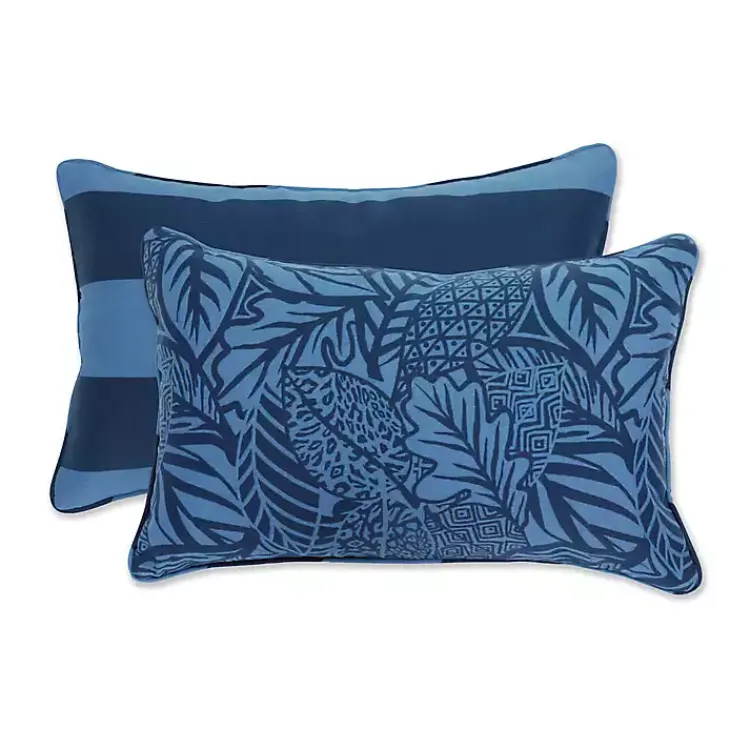 Outdoor Cushions & Pillows-Kirklands Home Indigo Island Reversible Outdoor Lumbar Pillow Blue
